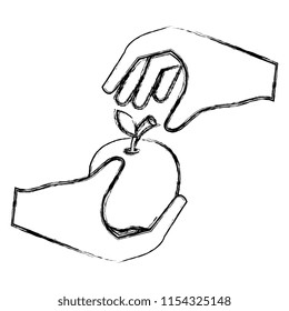 hand with apple fresh fruit