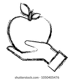hand with apple fresh fruit icon