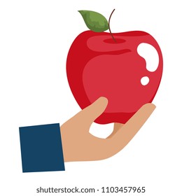 hand with apple fresh fruit icon