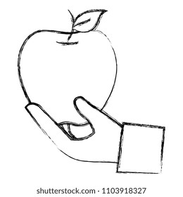 hand with apple fresh fruit icon