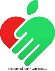 Hand And Apple Icon Vector Illustration. Hand Holding An Apple Logo Simple Modern Isolated On White Background. Safe Food Awesome Logo.