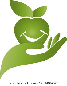 Hand and apple with smile logo