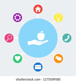 Hand and apple vector icon.