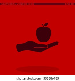 Hand and apple vector icon.