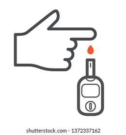 Hand applying blood drop to test strip of Glucose Meter - World Diabetes Day icon 