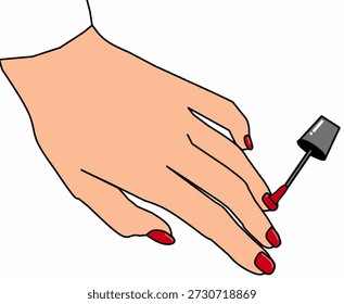 Mano que aplica la Ilustración vectorial roja del tratamiento de belleza del polaco del clavo