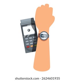 Mão se aproximando de um terminal de pos para um pagamento seguro de nfc