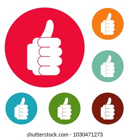 Hand approval icons circle set vector isolated on white background