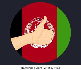 Hand approve sign with Afghanistan flag, thumb up, approval or vote concept, human finger ok sign, agreement or acceptance idea, Afghanistan flag with okay hand symbol design