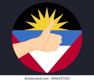 Hand approve sign with Antigua And Barbuda flag, thumb up, approval or vote concept, human finger ok sign, agreement or acceptance idea, Antigua And Barbuda flag with okay hand symbol design