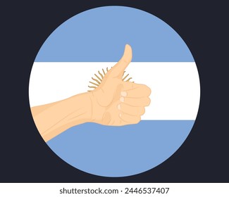 Hand approve sign with Argentina flag, thumb up, approval or vote concept, human finger ok sign, agreement or acceptance idea, Argentina flag with okay hand symbol design