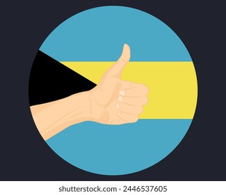 Hand approve sign with Bahamas flag, thumb up, approval or vote concept, human finger ok sign, agreement or acceptance idea, Bahamas flag with okay hand symbol design