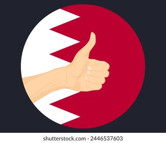 Hand approve sign with Bahrain flag, thumb up, approval or vote concept, human finger ok sign, agreement or acceptance idea, Bahrain flag with okay hand symbol design