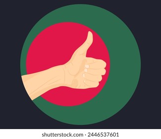 Hand approve sign with Bangladesh flag, thumb up, approval or vote concept, human finger ok sign, agreement or acceptance idea, Bangladesh flag with okay hand symbol design