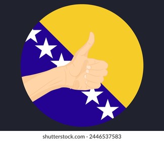 Hand approve sign with Bosnia flag, thumb up, approval or vote concept, human finger ok sign, agreement or acceptance idea, Bosnia flag with okay hand symbol design