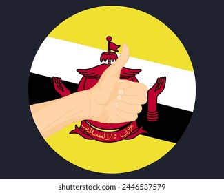 Hand approve sign with Brunei flag, thumb up, approval or vote concept, human finger ok sign, agreement or acceptance idea, Brunei flag with okay hand symbol design