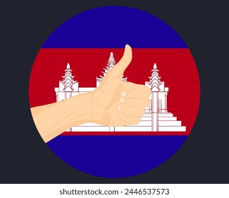Hand approve sign with Cambodia flag, thumb up, approval or vote concept, human finger ok sign, agreement or acceptance idea, Cambodia flag with okay hand symbol design