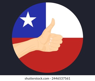 Hand approve sign with Chile flag, thumb up, approval or vote concept, human finger ok sign, agreement or acceptance idea, Chile flag with okay hand symbol design
