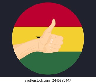 Hand approve sign with Ghana flag, thumb up, approval or vote concept, human finger ok sign, agreement or acceptance idea, Ghana flag with okay hand symbol design