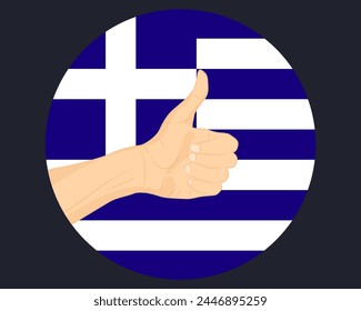 Hand approve sign with Greece flag, thumb up, approval or vote concept, human finger ok sign, agreement or acceptance idea, Greece flag with okay hand symbol design
