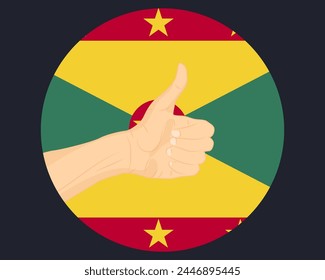 Hand approve sign with Grenada flag, thumb up, approval or vote concept, human finger ok sign, agreement or acceptance idea, Grenada flag with okay hand symbol design