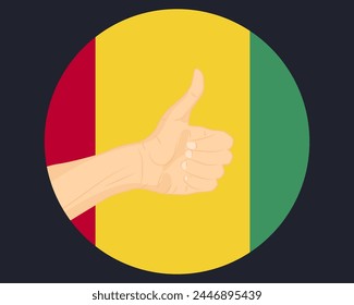 Hand approve sign with Guinea flag, thumb up, approval or vote concept, human finger ok sign, agreement or acceptance idea, Guinea flag with okay hand symbol design
