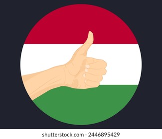 Hand approve sign with Hungary flag, thumb up, approval or vote concept, human finger ok sign, agreement or acceptance idea, Hungary flag with okay hand symbol design