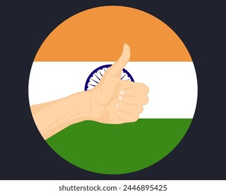 Hand approve sign with India flag, thumb up, approval or vote concept, human finger ok sign, agreement or acceptance idea, India flag with okay hand symbol design