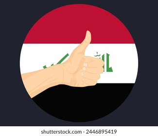 Hand approve sign with Iraq flag, thumb up, approval or vote concept, human finger ok sign, agreement or acceptance idea, Iraq flag with okay hand symbol design