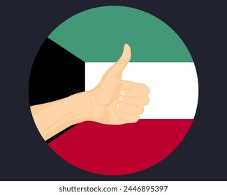 Hand approve sign with Kuwait flag, thumb up, approval or vote concept, human finger ok sign, agreement or acceptance idea, Kuwait flag with okay hand symbol design