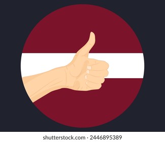 Hand approve sign with Latvia flag, thumb up, approval or vote concept, human finger ok sign, agreement or acceptance idea, Latvia flag with okay hand symbol design