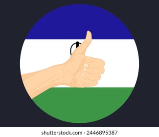 Handzeichen genehmigen mit Lesotho-Fahne, Daumen hoch, Genehmigung oder Abstimmungskonzept, menschliches Fingerzeichen OK-Zeichen, Vereinbarung oder Akzeptanzidee, Lesotho-Fahne mit Okay-Handsymbol-Design