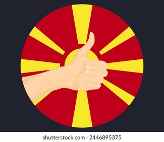 Hand approve sign with Macedonia flag, thumb up, approval or vote concept, human finger ok sign, agreement or acceptance idea, Macedonia flag with okay hand symbol design