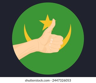 Hand approve sign with Mauritania flag, thumb up, approval or vote concept, human finger ok sign, agreement or acceptance idea, Mauritania flag with okay hand symbol design