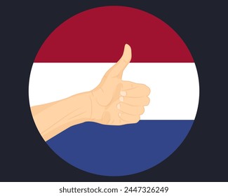 Hand approve sign with Netherlands flag, thumb up, approval or vote concept, human finger ok sign, agreement or acceptance idea, Netherlands flag with okay hand symbol design