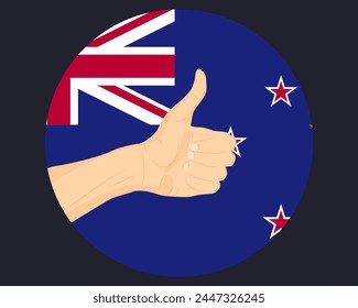 Hand approve sign with New Zealand flag, thumb up, approval or vote concept, human finger ok sign, agreement or acceptance idea, New Zealand flag with okay hand symbol design