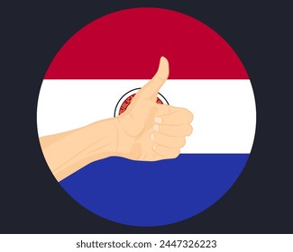 Hand approve sign with Paraguay flag, thumb up, approval or vote concept, human finger ok sign, agreement or acceptance idea, Paraguay flag with okay hand symbol design