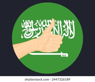 Hand approve sign with Saudi Arabia flag, thumb up, approval or vote concept, human finger ok sign, agreement or acceptance idea, Saudi Arabia flag with okay hand symbol design