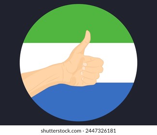 Handzeichen genehmigen mit Sierra Leone-Flagge, Daumen hoch, Genehmigung oder Stimmkonzept, menschliches Fingerzeichen OK-Zeichen, Vereinbarung oder Akzeptanzidee, Sierra Leone-Flagge mit Okay-Hand-Symboldesign