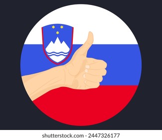 Hand approve sign with Slovenia flag, thumb up, approval or vote concept, human finger ok sign, agreement or acceptance idea, Slovenia flag with okay hand symbol design