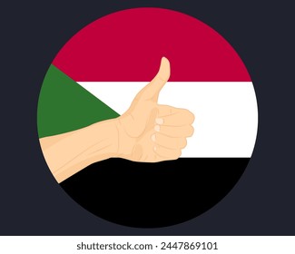 Hand approve sign with Sudan flag, thumb up, approval or vote concept, human finger ok sign, agreement or acceptance idea, Sudan flag with okay hand symbol design