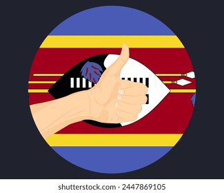 Hand approve sign with Swaziland flag, thumb up, approval or vote concept, human finger ok sign, agreement or acceptance idea, Swaziland flag with okay hand symbol design
