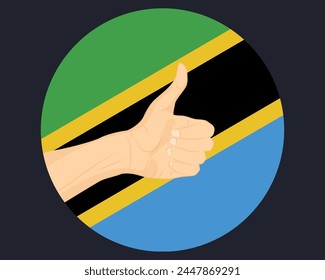 Hand approve sign with Tanzania flag, thumb up, approval or vote concept, human finger ok sign, agreement or acceptance idea, Tanzania flag with okay hand symbol design
