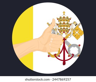 Hand approve sign with Vatican flag, thumb up, approval or vote concept, human finger ok sign, agreement or acceptance idea, Vatican flag with okay hand symbol design