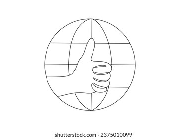 Hand approves website. Convenient and comfortable use of the site. World Usability Day. One line drawing for different uses. Vector illustration.