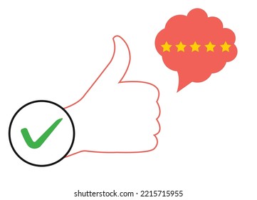 hand approving five stars in bubble.
like symbol.
