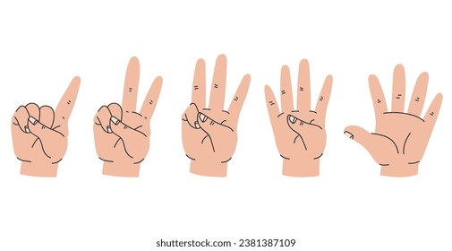 Hand arm with count finger numeral gesture isolated set. Vector flat graphic design illustration