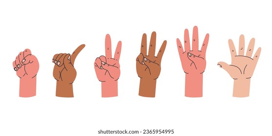 Hand arm finger count three two one number isolated set. Vector graphic design illustration
