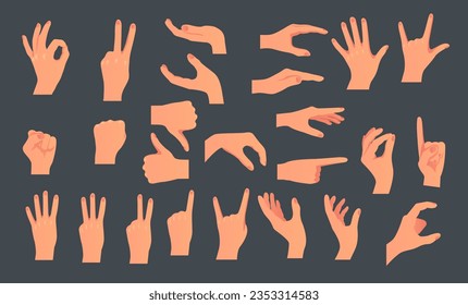 Hand arm finger hold ok pose sign isolated set. Vector flat graphic design illustration