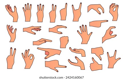 Hand arm finger hold ok pose sign isolated set. Vector flat graphic design illustration